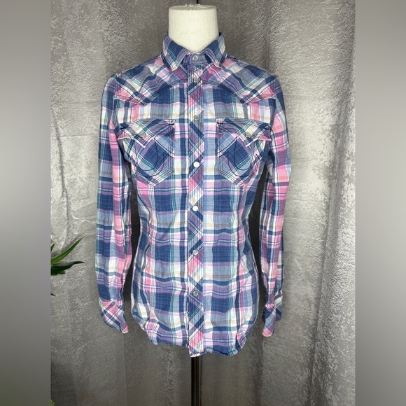True Religion Women’s Multicolor Checkered Button-Down Shirt Western Sz XS - Picture 1 of 10